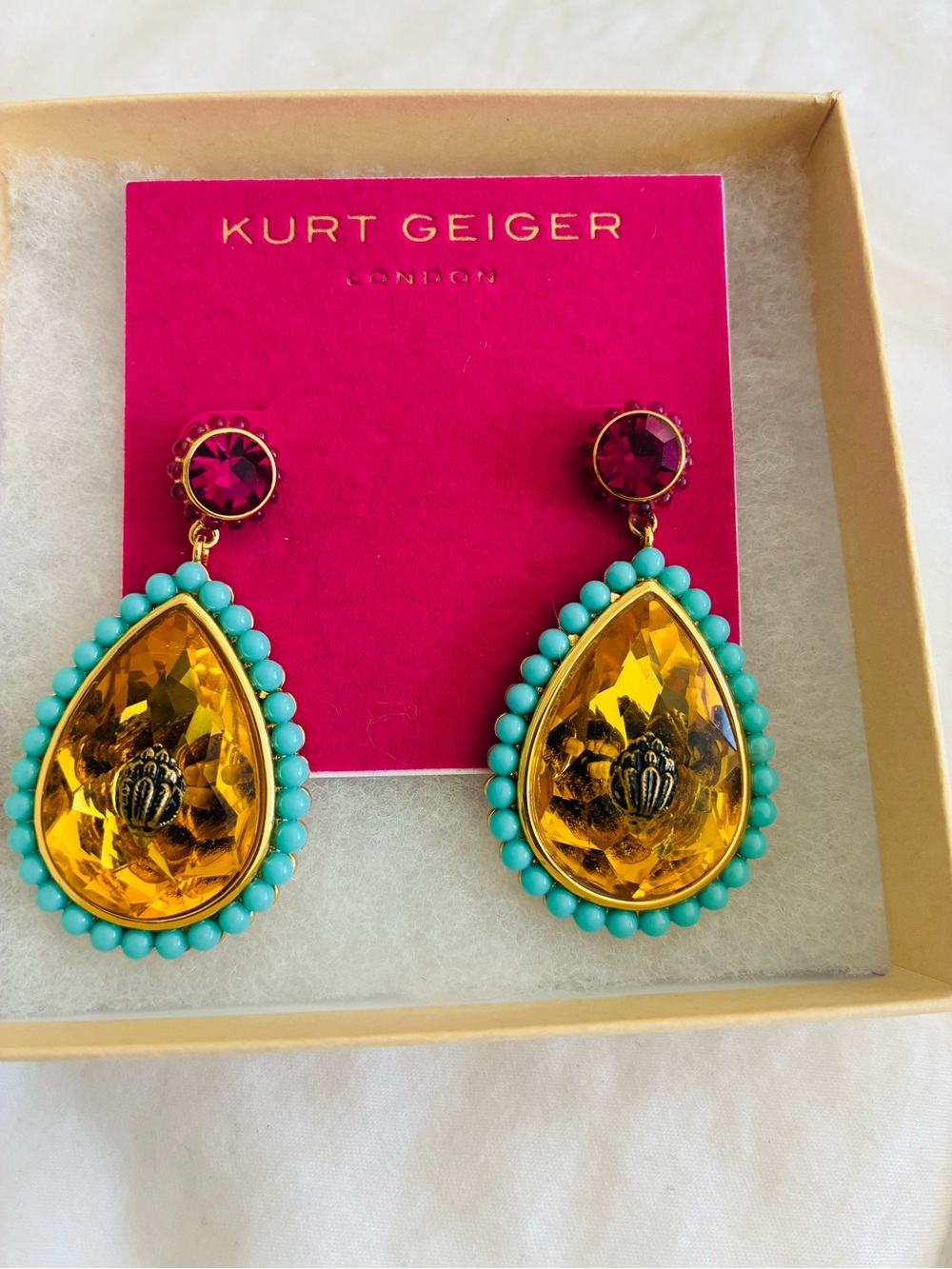 Kurt Geiger Gold and Turquoise Earrings, New, original price $178.00.